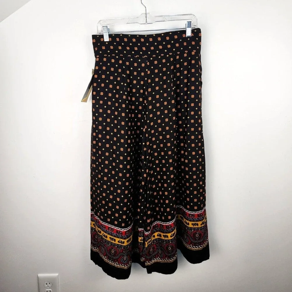 DB Sport by David Benjamin Black Boho Floral Wide Leg‎ Cropped Pants - Picture 6 of 6